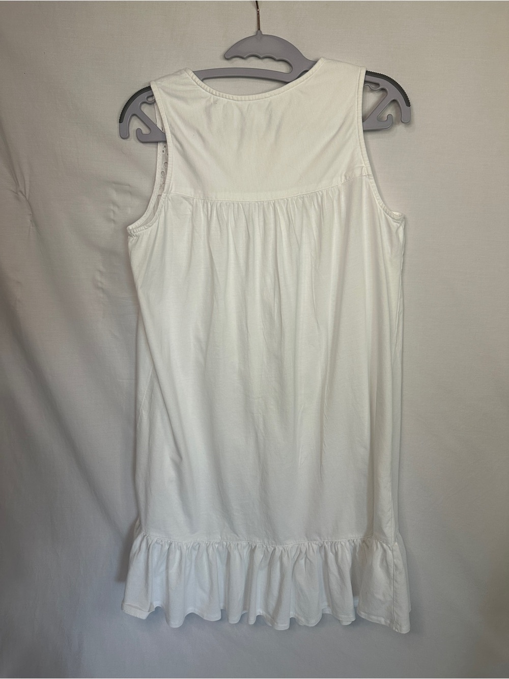 100% Cotton Sigrid Olsen White Eyelet Sleeveless Ruffle-Hem Dress - Picture 3 of 3